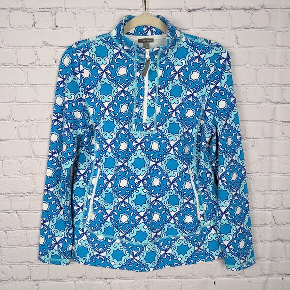 Talbots Tops - Talbots 1/4 Zip Pullover Womens Size MP Mock Neck Zipper Pockets Cotton Blend